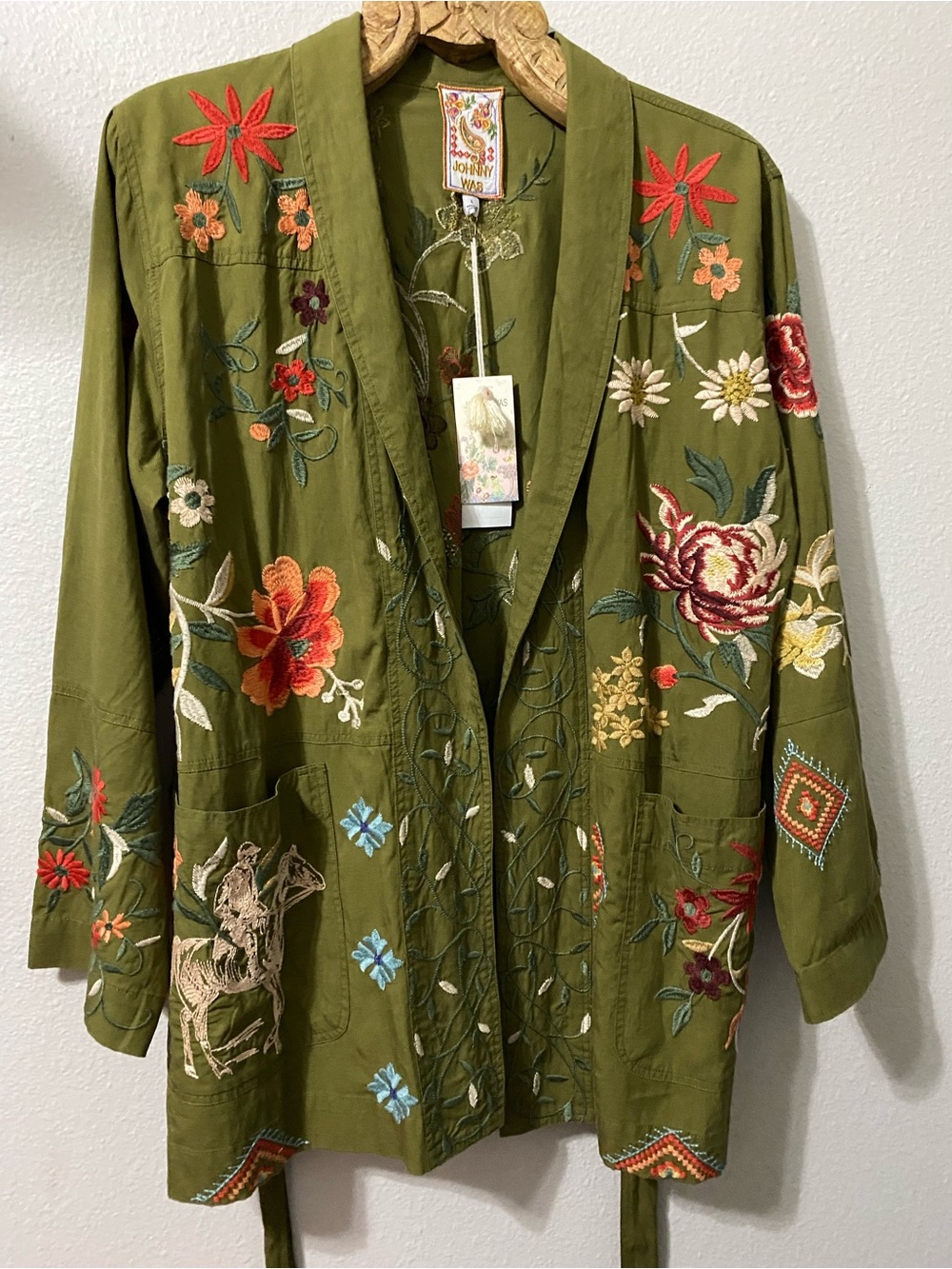 Johnny Was Olive Green Embroidered Floral Jacket - Picture 3 of 6